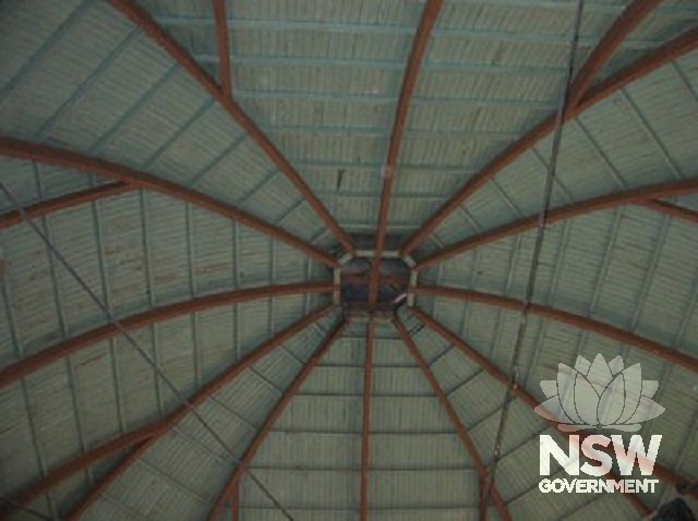 Narrandera Showground Industrial Hall. Interior of domed roof.