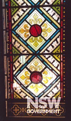 Interior of  All Saints Anglican Church Condobolin - Lyon & Cottier stained glass vestry window.