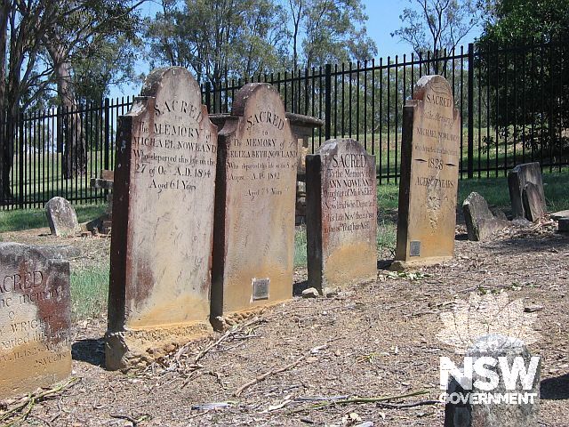 Heastone group in Wilberforce Cemetery for Nowland family members who died in 1819, 1828, 1852 and 1854.