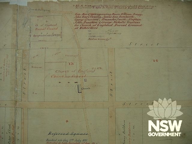 Survey map of Wilberforce Cemetery incorporating the 1833 survey by Matthew Felton, surveyor.