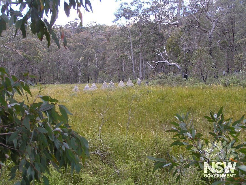 Concrete tetrahedra (as viewed from site of 'quarters' and huts)