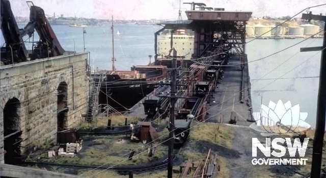 View of the Balls Head Coal Loader Wharf, showing endless loop coal tramway system
