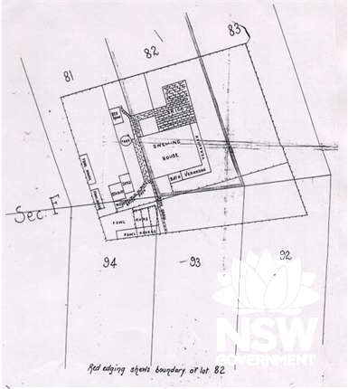 Subdivision plan, showing house and outbuilding, ealy 1900s.