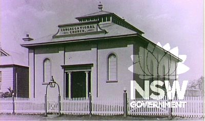 Circa 1908 photo of the Old Congregational Church (later the Masonic Temple) which stood on the corner of Allman Street. Campbelltown City Library. Local Studies Collection Image No. 006\006358