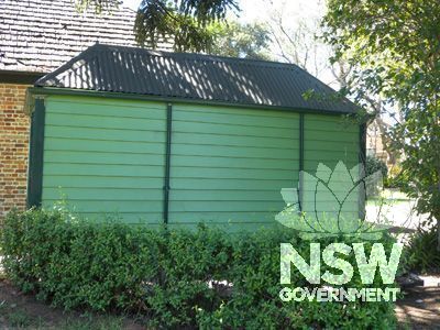Denham Court house -  1850s timber toilet block built for Miss Lester's School for Girls to north of games room - north elevation
