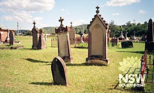 Typical group of older graves, some of which date back to the 1860s. The nearest is the grave of John Gorman, died 22 Feb 1872, & is notable for having both a headstone and footstone. (Doring Neg.486.03)