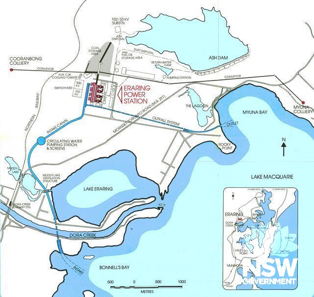 Eraring Power Station site diagram. Extract from an Elcom pamphlet of c1980.