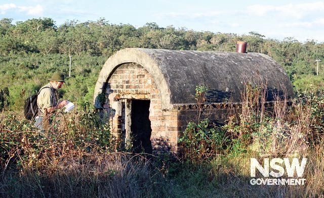Explosives magazine at West Wallsend No.1 Colliery site. This small brick building, with cement-rendered barrel-vaulted brick roof, is in an isolated position away to the east of the headframe. (Doring Neg.304.25)