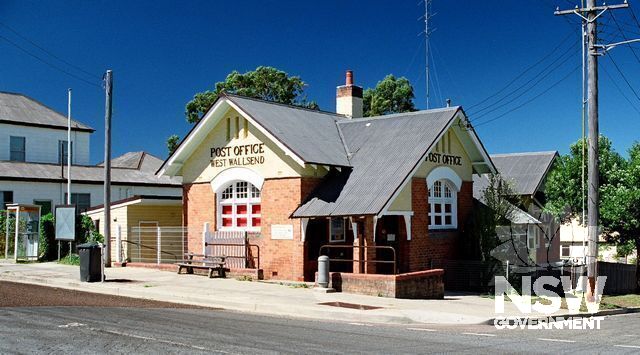 Post Office and Residence, 54 Carrington Street, West Wallsend (S-E corner of Hyndes St.) seen from N-W. Low skillion-roof shed added at left. (Doring Neg. 301.31a)