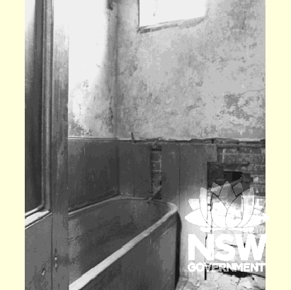 View of Bathroom. The design and construction of the surviving section of the sanitary plumbing system is unique in Australia.