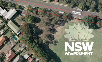 Site of monument, north western corner of Monash Park. Satellite view from NSW Lands Dept Six viewer
