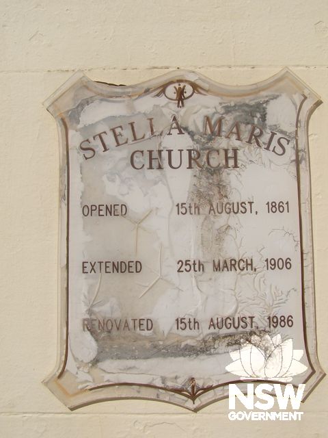 Stella Maris Church date plaque.