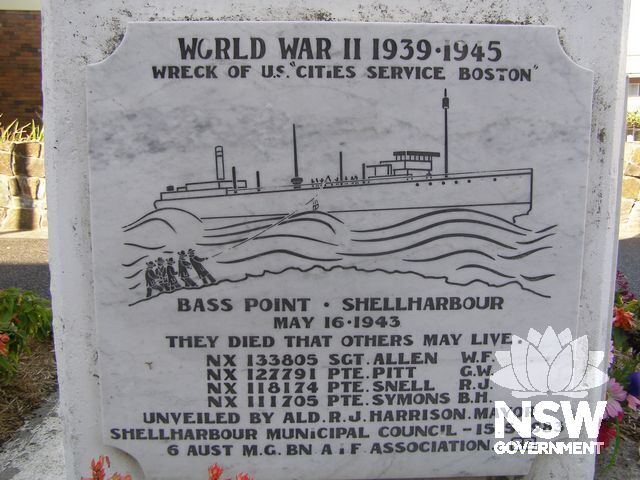 World War II 1939-1945 Wreck of Cities Service Boston Plaque (west).
