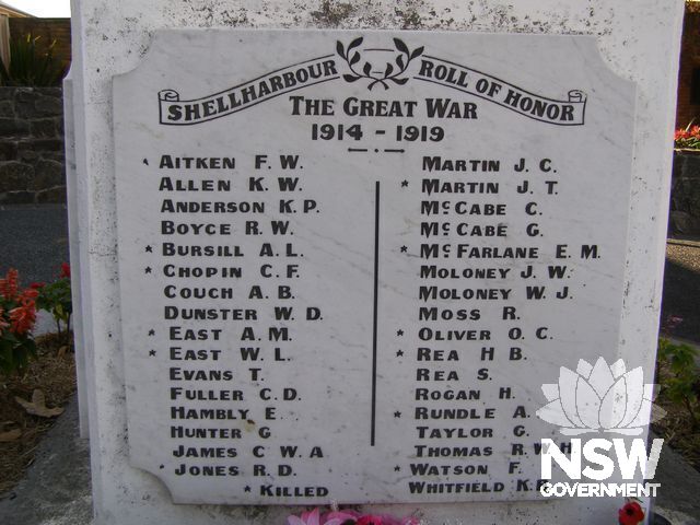 The Great War 1914-1919 Plaque (south).