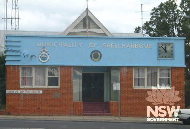 Shellharbour Council Chambers,  Albion Park - c1950s front façade additon with Gothic timber building behind.
