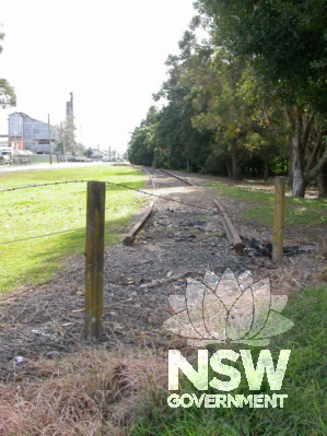 Remnant tram tracks, part of the Condong Mill Precinct Conservation Area, now incorporated into a  roadside reserve.