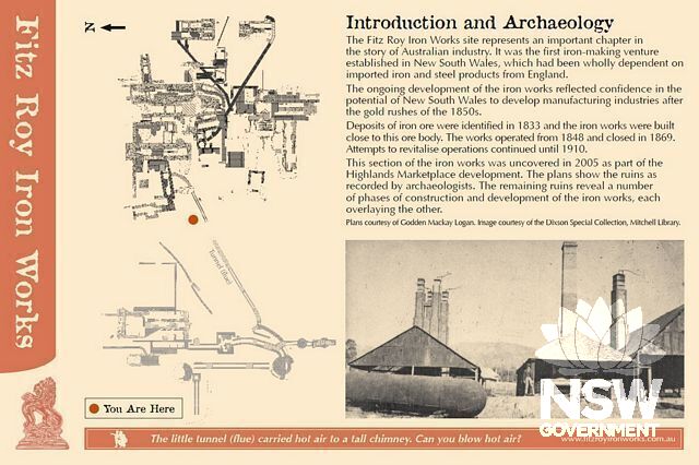 Archaeological display of the former Fitz Roy Iron Works, basement carpark, Highlands Marketplace - interpretive panel