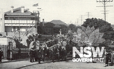 Laying the foundation stone of Concord Wesley Church on 20 August, 1926. The Institute (formerly Thornleigh House) and parsonage can be seen already on the site.