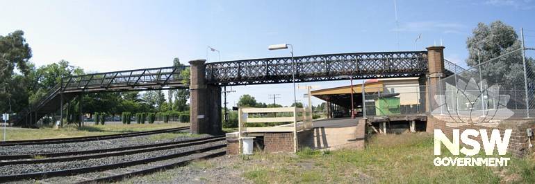 Orange footbridge (note: original section nearest station platform and later addition opposite platform)