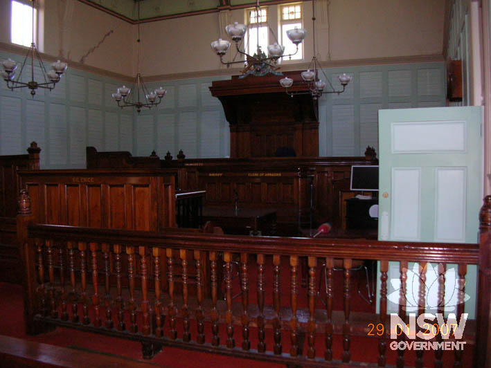 The courtroom of Hay Courthouse.