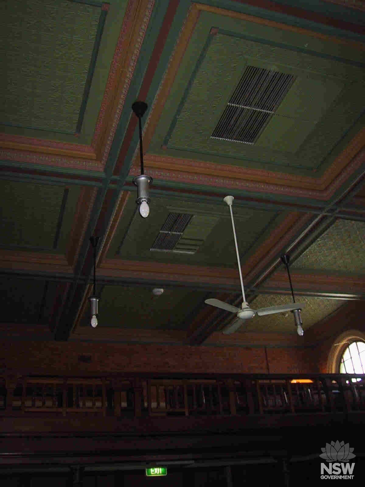 The coffered ceiling of the old courtroom in Moree Courthouse.
