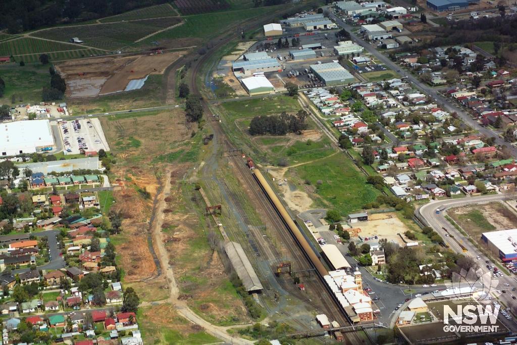 Aerial view of Albury station and yard looking south