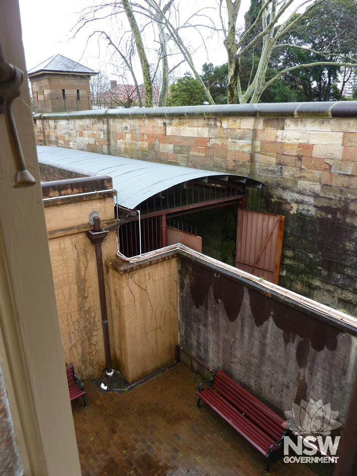 The prisoner dock between Darlinghurst Courthouse and Old Darlinghurst Gaol.