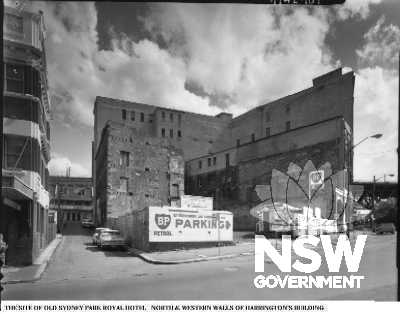 The site of Old Sydney Park Royal Hotel North and Western Walls of Harrington's Buildings 1970