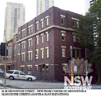 16-18 Grosvenor Street, view from corner of Grosvenor and Gloucester Streets, south and east elevations 1997