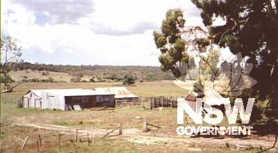 Shearing shed (left), former school house (right)