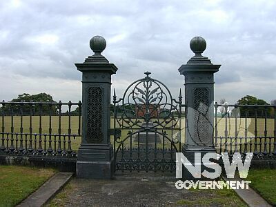 Detail of one of the ornate cast-iron access gates to the roof area of the Centennial Park Reservoir.