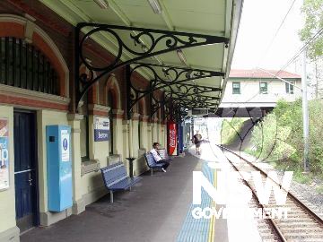 Belmore Railway Station - Platform 1 looking west to the Overhead Booking Office