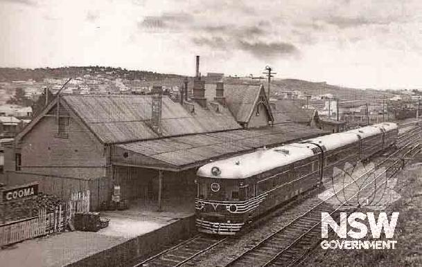 Cooma Railway Station with First Diesel Train, 1957