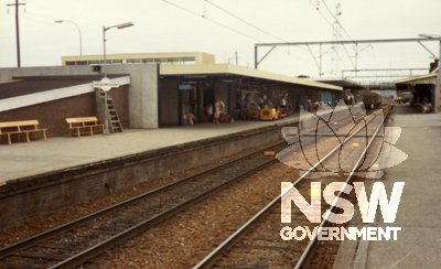 Broadmeadow Railway Station - Broadmeadow Up main platform/station building from Platform 2, c.1985