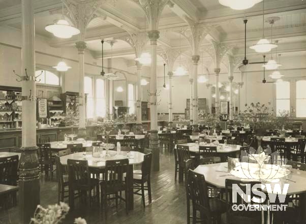 Junee Railway Refreshment Room- interior showing dining tables, 1950