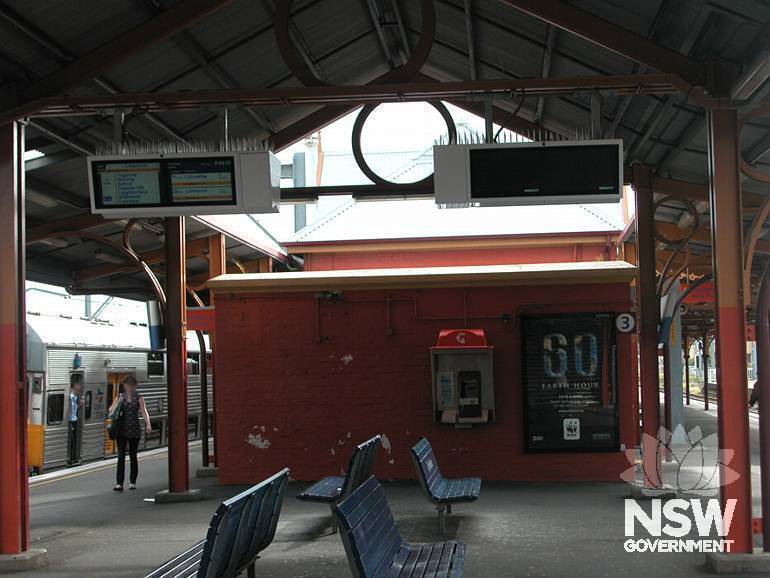Sydenham Railway Station - Platform 2/3 buidling: southeast (entry end) elevation, modern canopy in foreground.