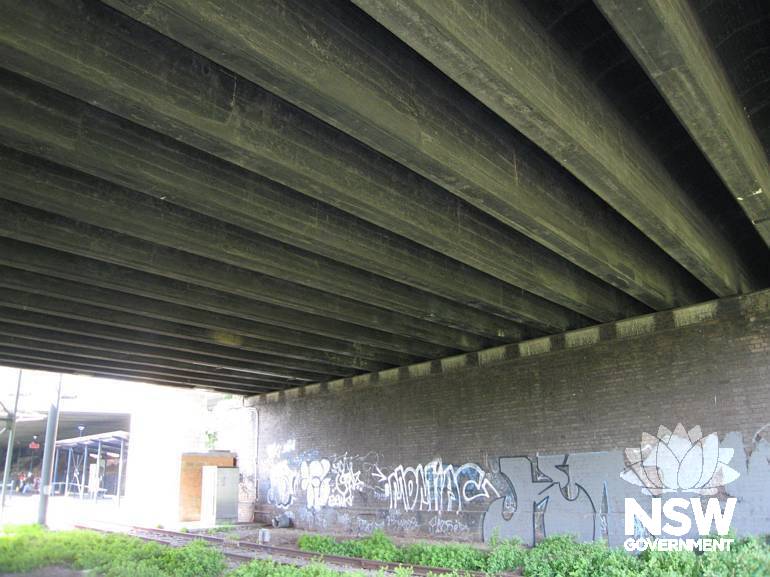 Underside of Lilyfield (Catherine Street) overbridge.