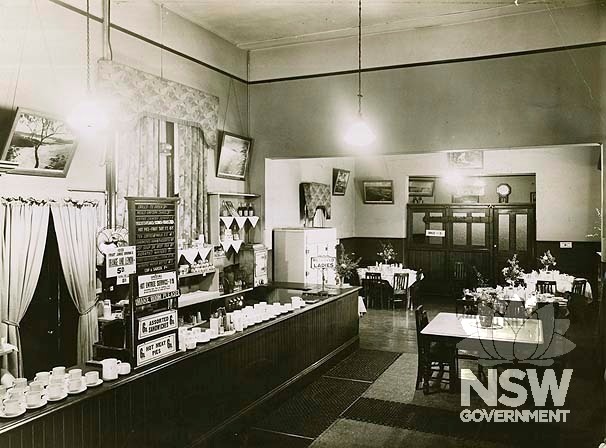 Tamworth Railway Refreshment Room- interior showing counter and dining tables