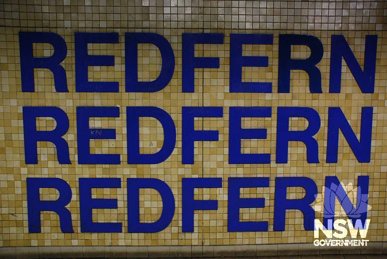 Redfern Station identifier in Eastern Suburbs Rail underground section.