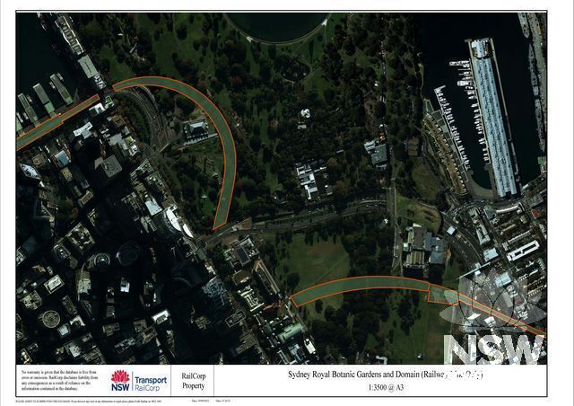 Sydney Royal Botanic Gardens and Domain (Railway Line Only) - Curtilage Plan (also including adjacent heritage items).