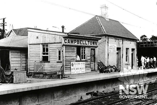 Campbelltown Station Down platform building partly demolished for awning extension 1960s