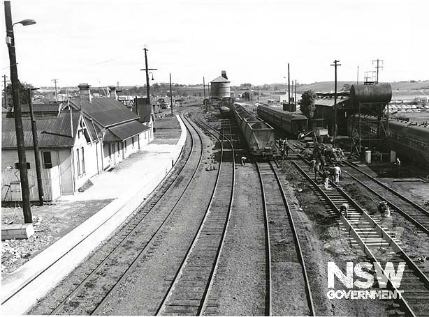 Campbelltown Station looking south showing island platform and former locomotive depot.