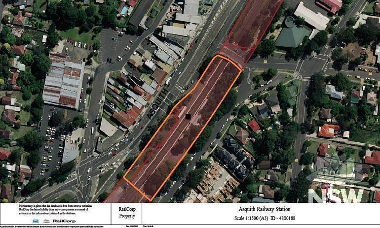 Asquith Railway Station Group Curtilage Plan (Note: No warranty is given that this plan is free from error or omission. RailCorp disclaims liability from any consequences as a result of reliance on the information contained in the plan.)