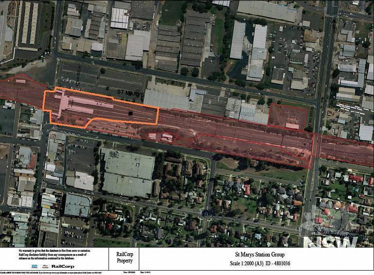 St Marys Railway Station Group Curtilage Plan (Note: No warranty is given that this plan is free from error or omission. RailCorp disclaims liability from any consequences as a result of reliance on the information contained in the plan.)