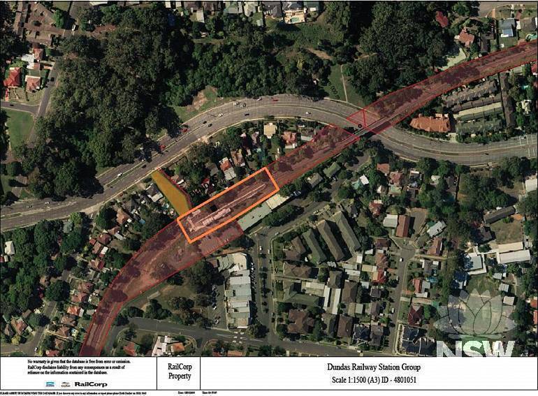 Dundas Railway Station Group Curtilage Plan (Note: No warranty is given that this plan is free from error or omission. RailCorp disclaims liability from any consequences as a result of reliance on the information contained in the plan.)