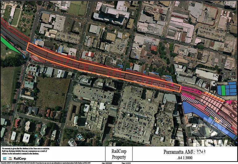 Parramatta Archaeogical Management Unit 3243 Curtilage Plan (Note: No warranty is given that this plan is free from error or omission. RailCorp disclaims liability from any consequences as a result of reliance on the information contained in the plan.)