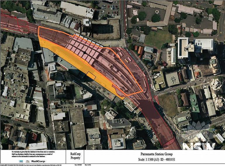 Parramatta Railway Station Group Curtilage Plan (Note: No warranty is given that this plan is free from error or omission. RailCorp disclaims liability from any consequences as a result of reliance on the information contained in the plan.)