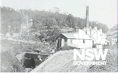 Circa 1890s photograph of Otford tunnel showing ventilation plant (Illawarra Images - Wollongong City Library - File P09\P09250