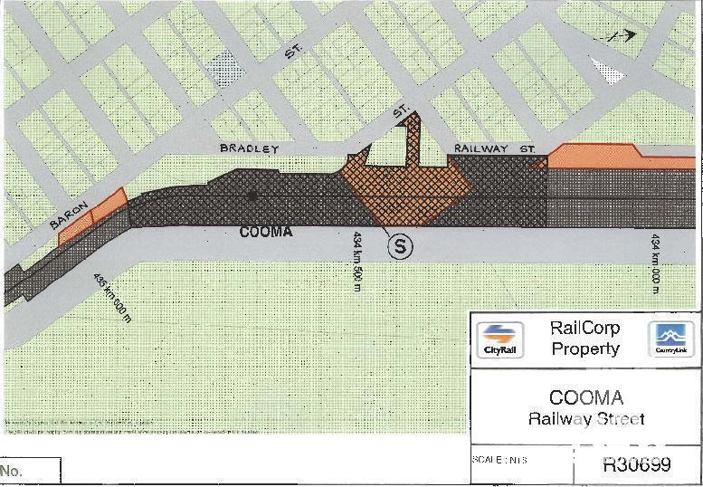 Cooma RailCorp Property, subject area cross-hatched