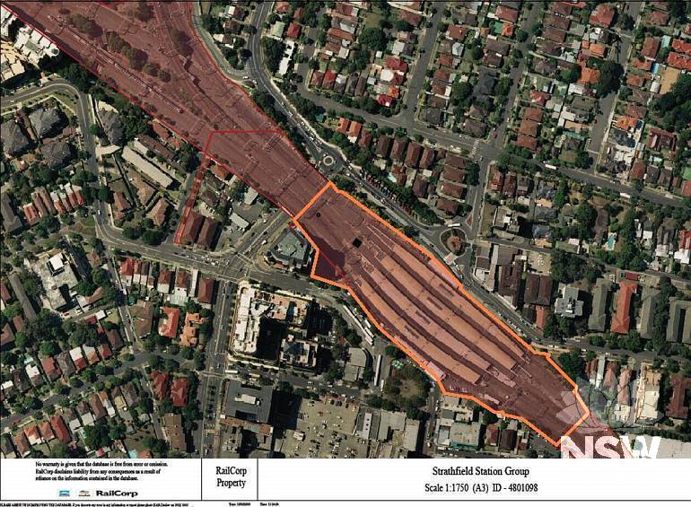 Strathfield Railway Station Group Curtilage Plan (Note: No warranty is given that this plan is free from error or omission. RailCorp disclaims liability from any consequences as a result of reliance on the information contained in the plan.)